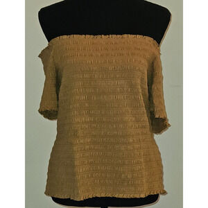 Gap Smocked Off-Shoulder Top Short Sleeves Woman's Brown Size Large Tall NWT.